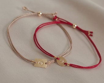 Silk Evil Eye bracelet. 14KT Gold filled and fine natural silk rope strand. Protection amulet, talisman. Nazar, luck. Red string bracelet.