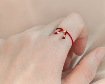 Silk Red String Ring. 14KT Gold Filled with fine jewel red silk. Time honored talisman for protection + faith + luck, ward off Evil Eye.