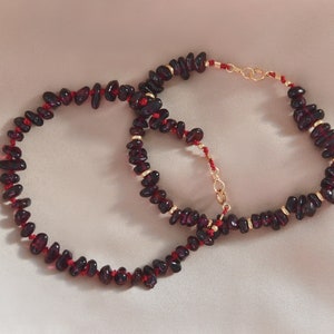 Red String Garnet Bracelet. Natural silk and raw gemstone. Talisman, amulet. Protection, luck, ward off Evil Eye, negativity shield jewelry.