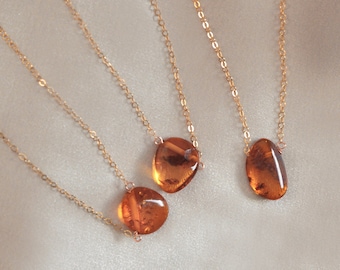 Polished Raw Amber Necklace. Honey colored amber jewelry for her. Smooth amber pebble pendant necklaces. Amber amulet gift for mom, friends.