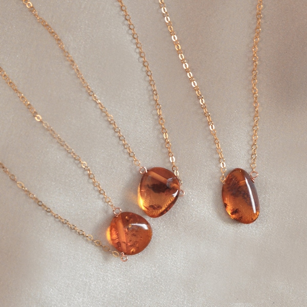 Polished Raw Amber Necklace. Honey colored amber jewelry for her. Smooth amber pebble pendant necklaces. Amber amulet gift for mom, friends.