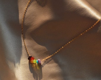 Rainbow Nugget Gem Necklace. 14KT Gold Filled,Sterling Silver. Garnet Carnelian Citrine Peridot Turquoise Amethyst real quartz stone jewelry