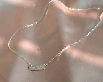 Custom bar necklace. Sparkling sterling silver. Organic-look bar necklace. Minimalist elegant personalized jewelry for her. Luxe silver gift
