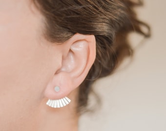 Silver Moonbeam earrings. sterling silver. statement celestial jewelry. full moon studs and ear jackets. moon goddess jewelry gifts.