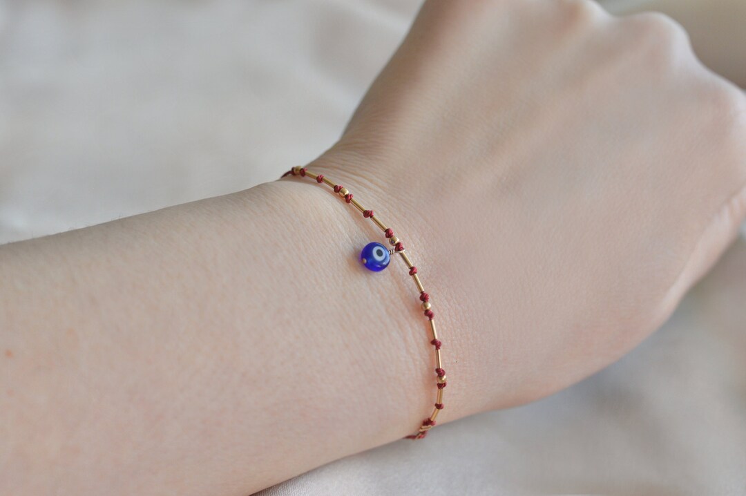 Talisman Rope Evil Eye 14kt Gold Filled Bar Bead Bracelet. Fine Natural Silk Rope ...