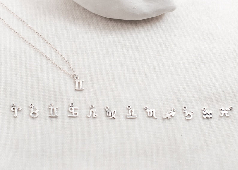 may june birthday sterling silver zodiac sign jewelry planet mercury sign of twins astrology astrological symbol gift Gemini necklace