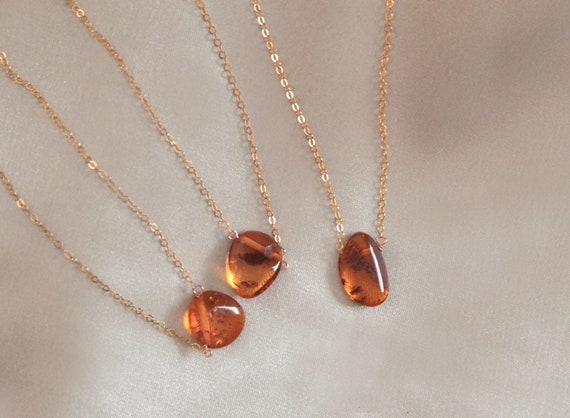 Polished Raw Amber Necklace. Honey colored amber jewelry for her. Smooth amber pebble pendant necklaces. Amber amulet gift for mom, friends.