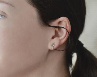 Vintage 14K White + Rose Gold Cross Stud earrings. Beautiful one-of-a-kind faith jewelry. Catholic Christian Abrahamic religion gift for her
