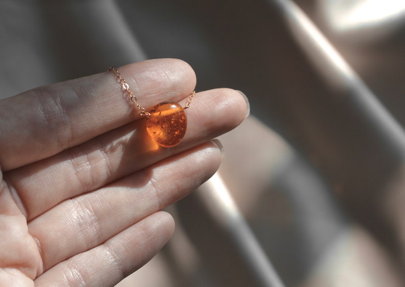 Peut inclure: Un collier en cha&icirc;ne dor&eacute;e avec un pendentif rond en ambre.