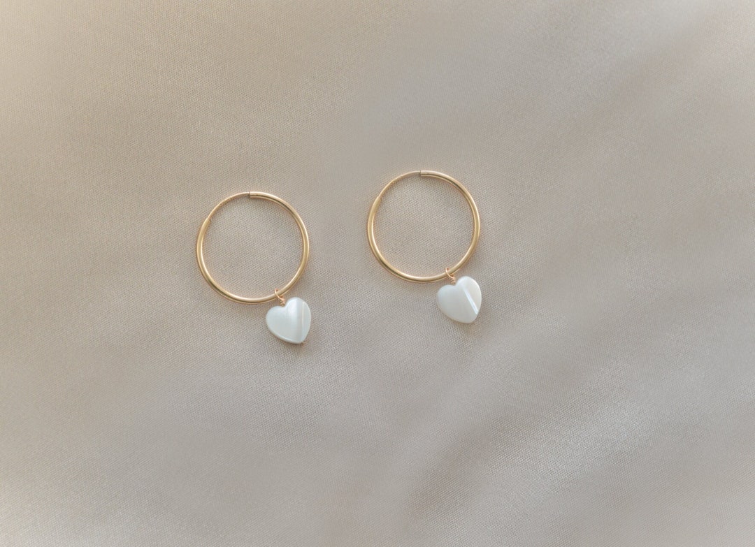 Colore Oro Circolari Orecchini Pendenti Cuore con Madreperla, Cerchio Cerniera Orecchini