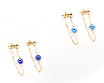 Evil Eye Ohrringe. 14k Gold filled oder Sterling Silber. Schutz Talisman Amulett Symbol. traditionell dunkelblau nazar oder hellblau