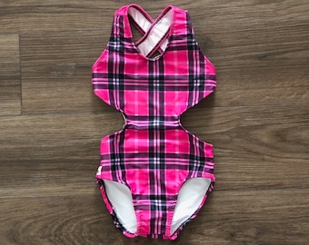 Pink Plaid Cutout Leotard - Handmade Dancewear