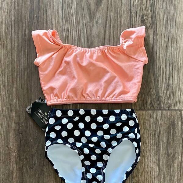 Adorable Black and White Polka Briefs with Perfectly Peach Cap Sleeve Crop Top