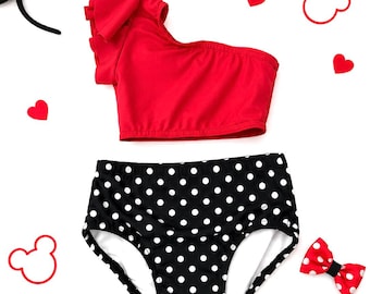 Adorable Black and White Polka Dot Briefs and Ruffle Sleeve Red Crop Top - Size Child XS Dance Set