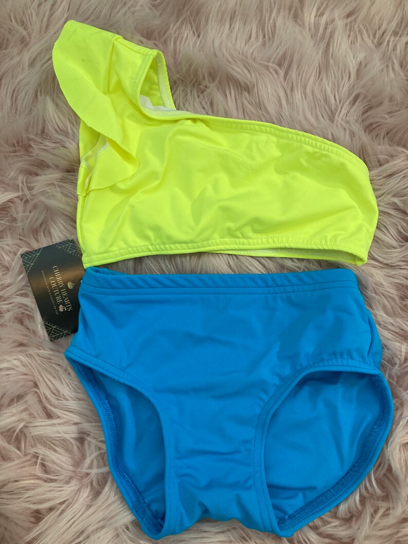 Bright Neon Yellow One Shoulder Top and Turquoise Briefs - Etsy