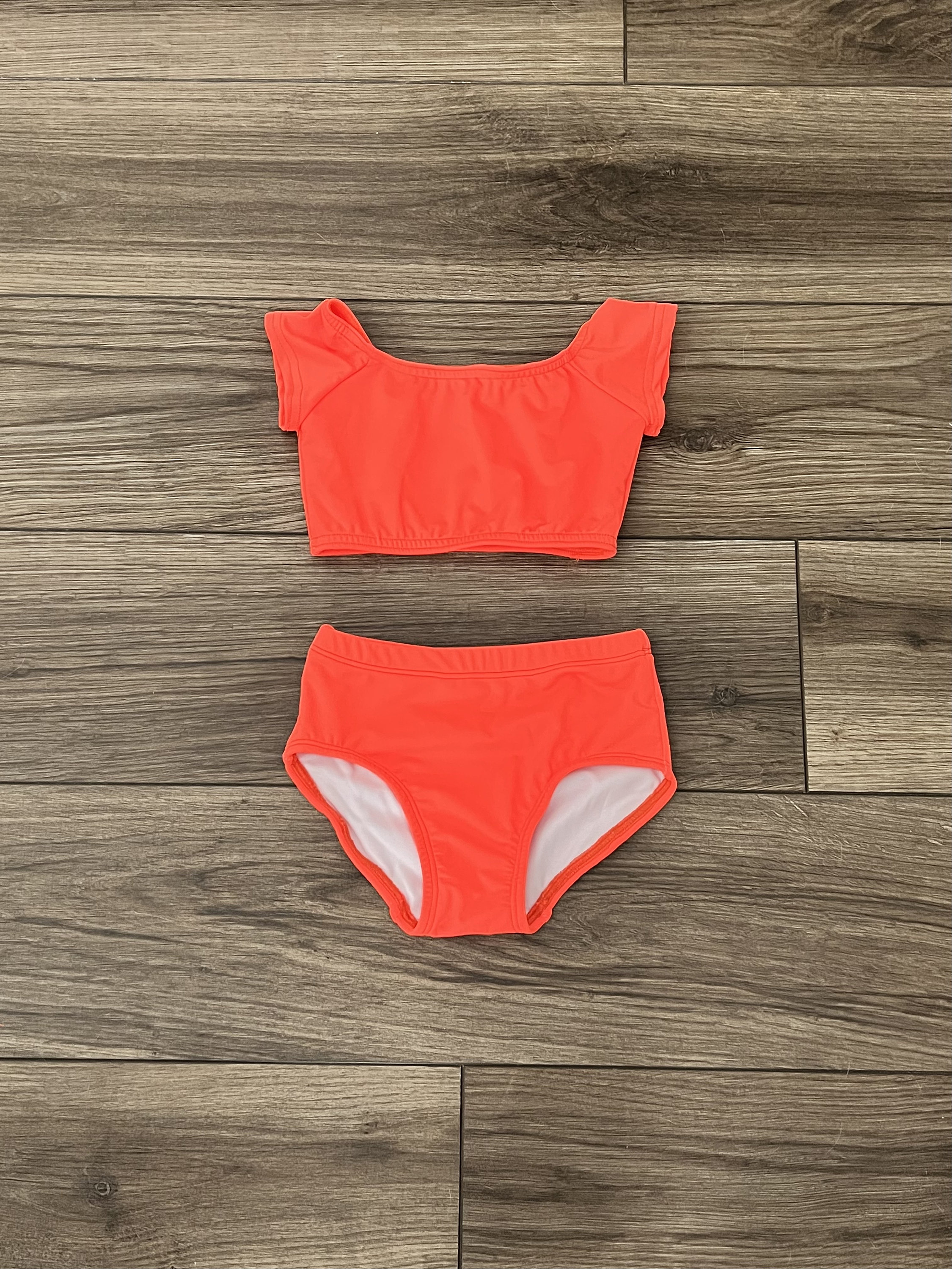 Adorable Neon Orange Cap Sleeve Crop Top and Briefs - Adorable Dancewear