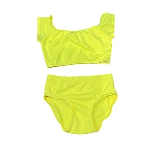 Adorable Neon Yellow Cap Sleeve Crop Top and Briefs - Adorable Dancewear