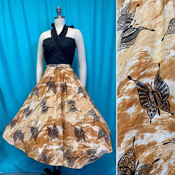 Vintage 1950s Skirt • Butterfly Novelty Print Oran