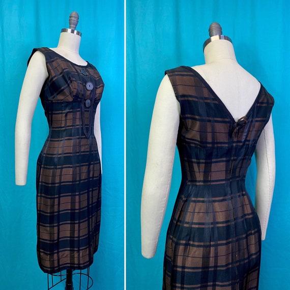 Vintage 1950s Dress • Chic Brown and Black Plaid W