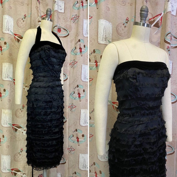 Vintage 1950s Dress • Bombshell Fringe Halter Wigg