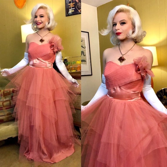 Vintage 1950s Dress • Pink Tulle Cupcake Dress wit