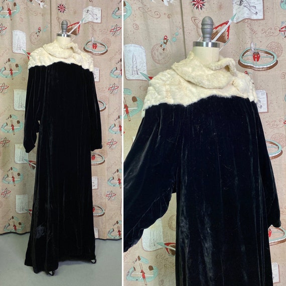 Vintage 1930s Coat • Black Velvet Batwing Sleeve O