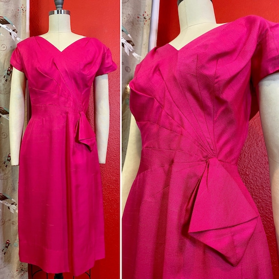 Vintage 1950s Dress • Fuschia Hot Pink Wiggle Dres
