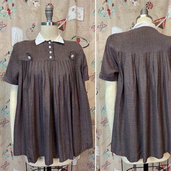 Vintage 1950s Blouse • Maternity Brown Swing Blous