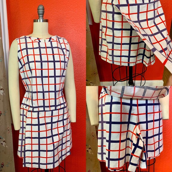 Vintage 1960s Romper • Red White & Blue Mod Romper