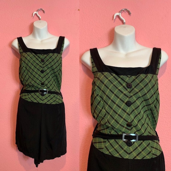 Vintage 1940s to 1950s Swimsuit • Black & Green Pl