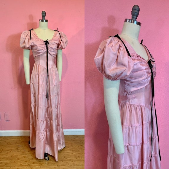 Vintage 1930s Dress • Pink Taffeta Puff Princess S