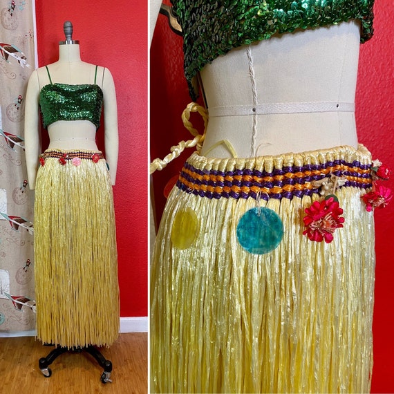 Vintage Hula Dancer Skirt • Vintage Yellow Raffia