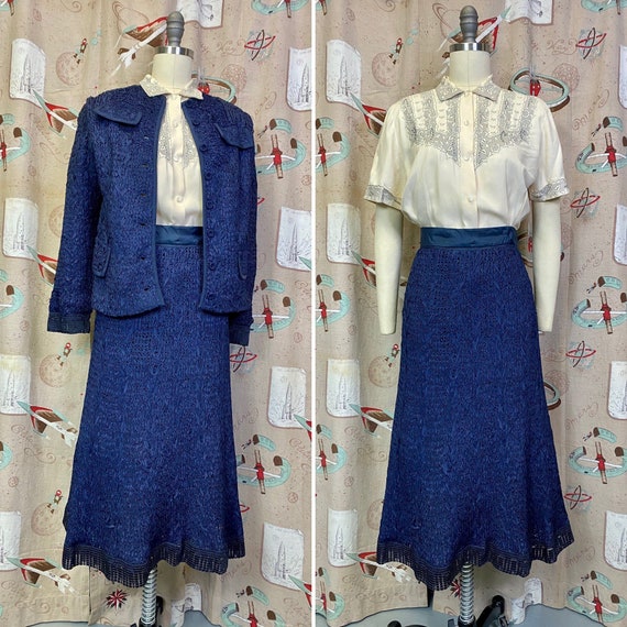 Vintage 1950s Suit • Royal Blue Ribbon Knit Jacket