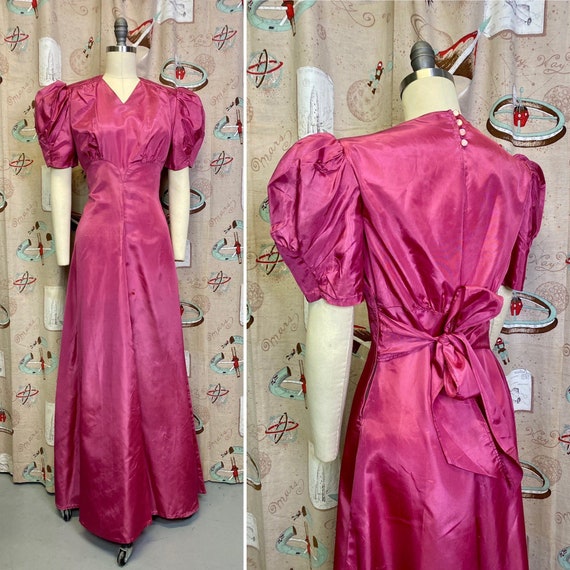 Vintage 1940s Dress • Pink-Purple Taffeta Bias Cut