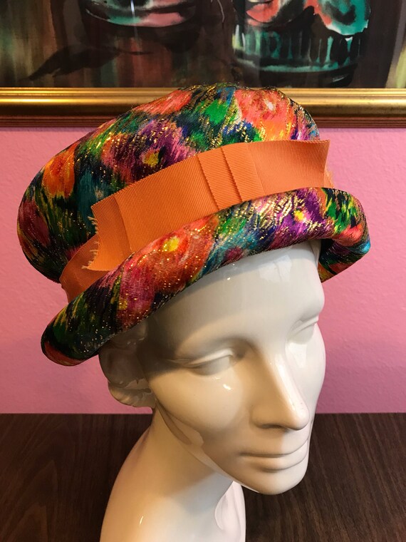 Vintage 1960s Hat • Gold Lame Metallic Floral Form
