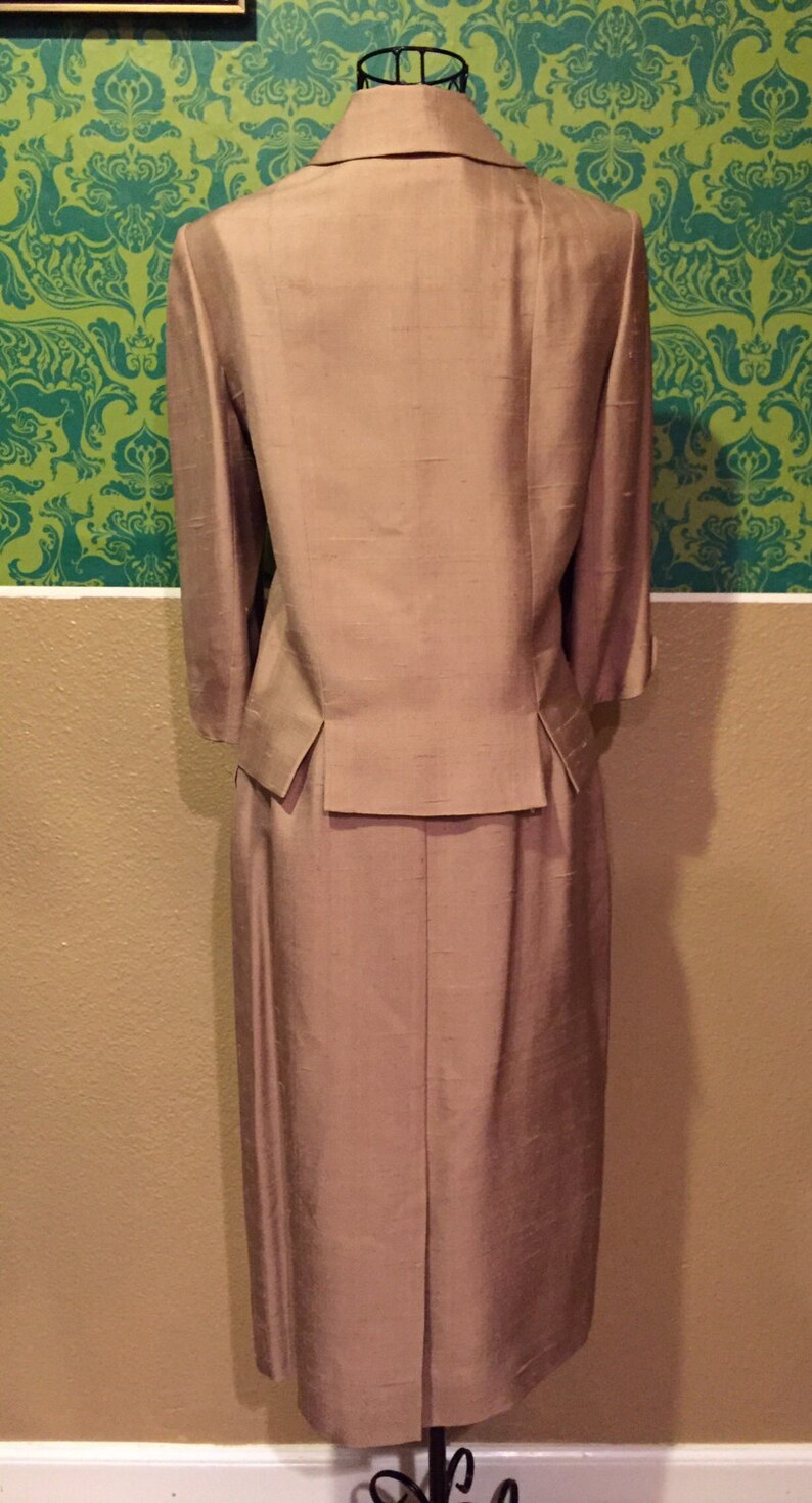 Vintage 1940s Suit \u2022 Taupe Skirt and Blazer Set with Scalloped Cuffs /& Collar \u2022 Small