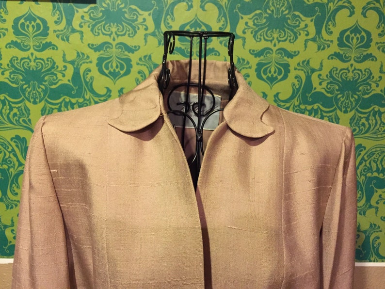 Vintage 1940s Suit \u2022 Taupe Skirt and Blazer Set with Scalloped Cuffs /& Collar \u2022 Small