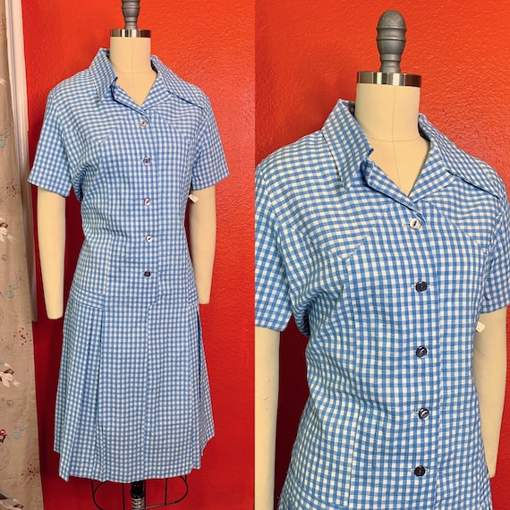 Vintage 1960s Dress • Deadstock Blue Gingham Day D