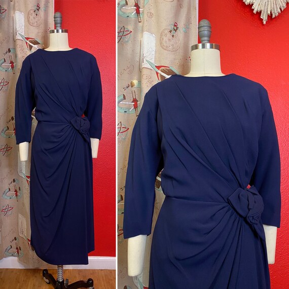 Vintage 1950s Dress • Royal Blue Asymmetrical Scul