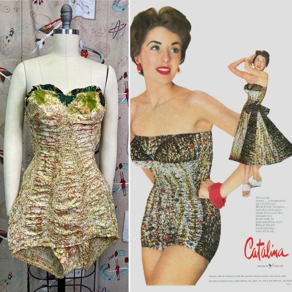 Vintage 1950s Swimsuit • Catalina Strapless Nylon