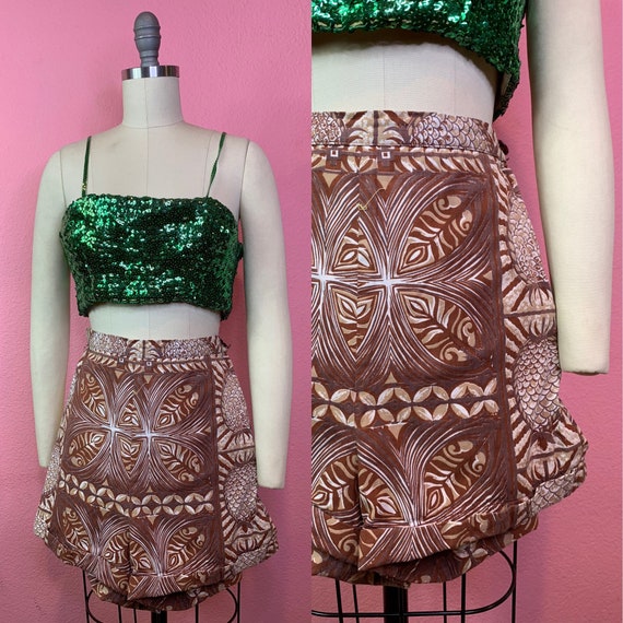 Vintage 1940s Shorts • Brown Tiki Hawaiian Tropica