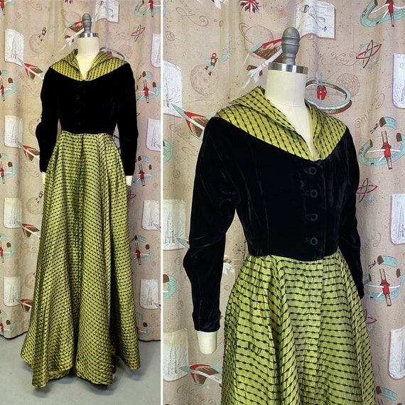 Vintage 1940s Dress • Soft Black Velvet and Chartr