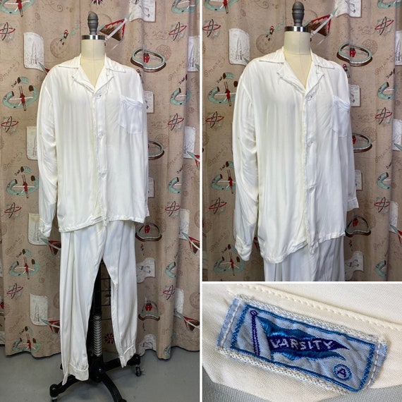 Vintage 1940s Pajamas • Rayon White Sleeping Shirt