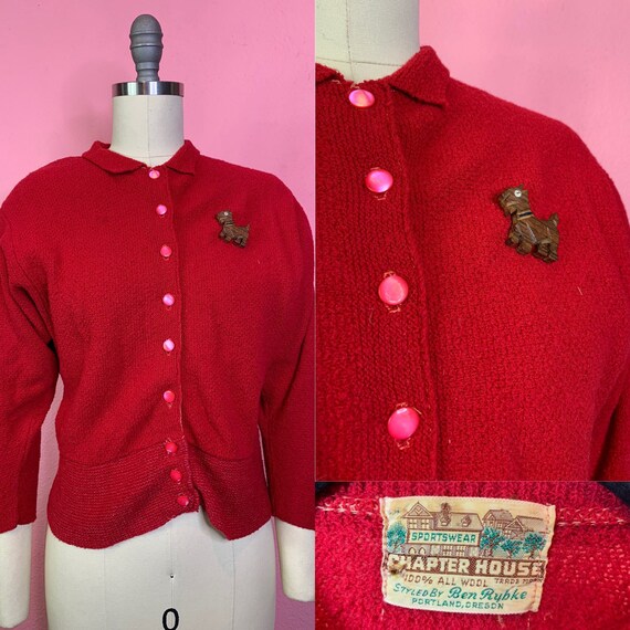 Vintage 1930s Cardigan • Cherry Red Batwing Sleeve