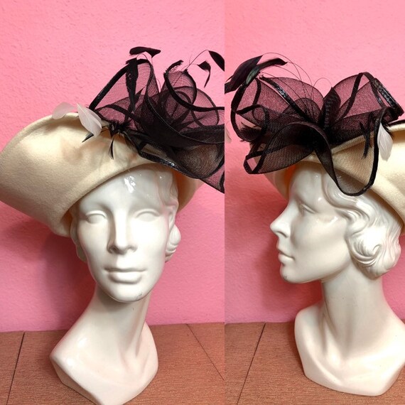 Vintage 1980s Hat • White and Black Formal Ladies