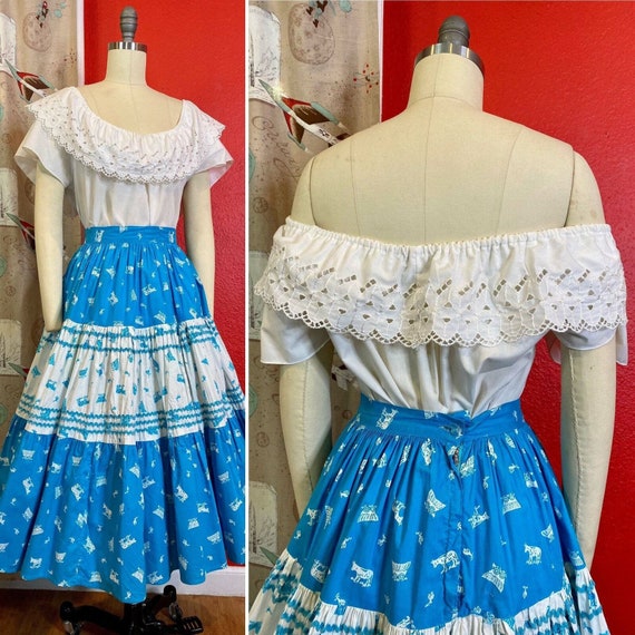 Vintage 1960s Blouse • White Cotton Eyelet Peasant