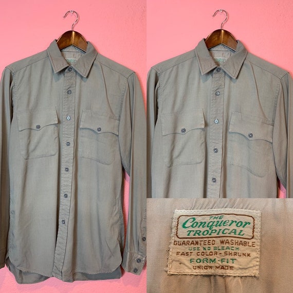 Vintage 1940s Shirt • Gray Gabardine Men's Work Sh