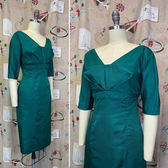 Vintage 1950s Dress • Emerald Green Wiggle Dress •