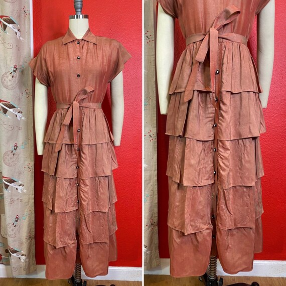 Vintage 1940s Dress • Dusty Rose Metallic Pink Ruf