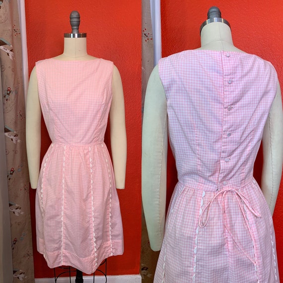 Vintage 1960s Dress • Pink Gingham Cotton Day Dres